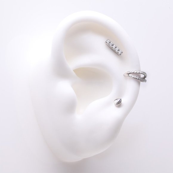 3 Pcs of Assorted Titanium Gem Lined Rectangle Stud x Double Hoop Gems Package - Picture 1 of 3